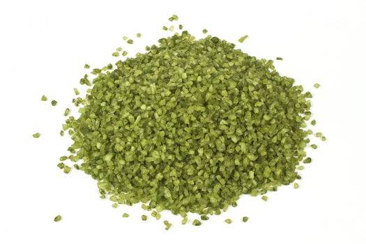 fine heap of green salt used in aroma therapy
