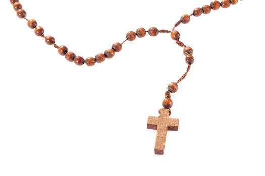 Wooden rosary beads, isolated on the white 