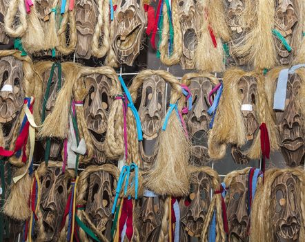 Images of traditional Romanian wooden masks.