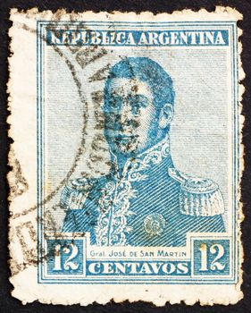 ARGENTINA - CIRCA 1917: a stamp printed in the Argentina shows Jose de San Martin, General, circa 1917