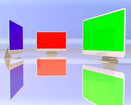 Group of colorful display, abstract 3d illustration