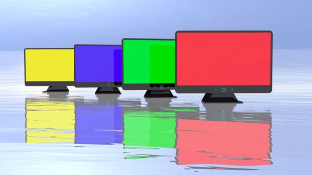 Abstract colorful monitors group, 3d illustration background
