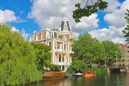 Beautiful mansion on a canal in Amsterdam. Netherlands