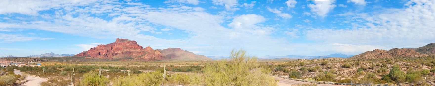 A panoramic shot of Red Mountain located near the lower Salt River in Arizona