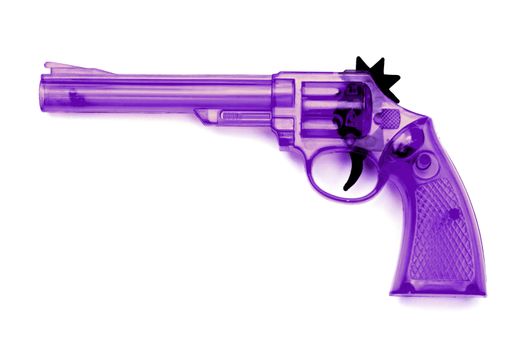 Toy plastic gun for child , on a white background 