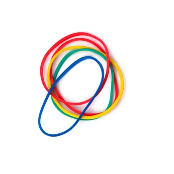 Colorful rubber bands against a white background 