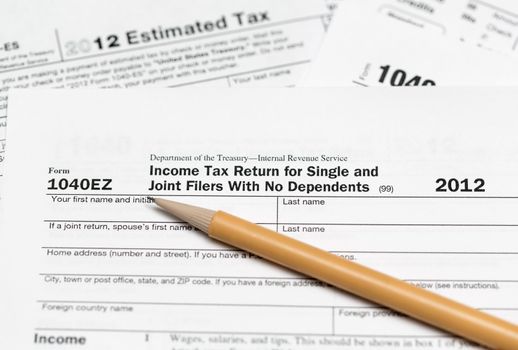 Tax form 1040ez for tax year 2012 for US individual tax return
