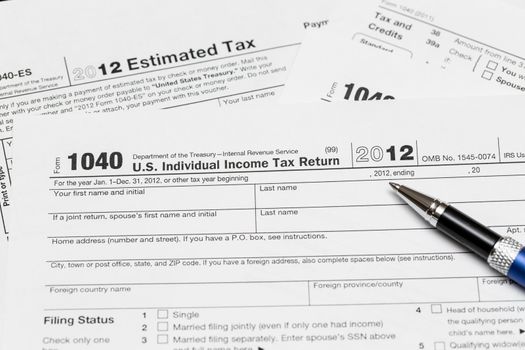 Tax form 1040 for tax year 2012 for US individual tax return wtih pen