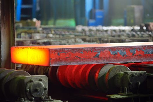 hot steel on conveyor; sheet metal