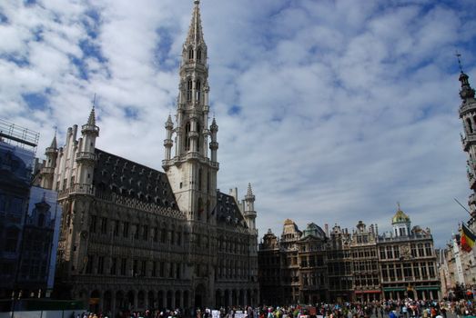 Guild houses and City Hall on the Grand Place, Brussels, Belgium 