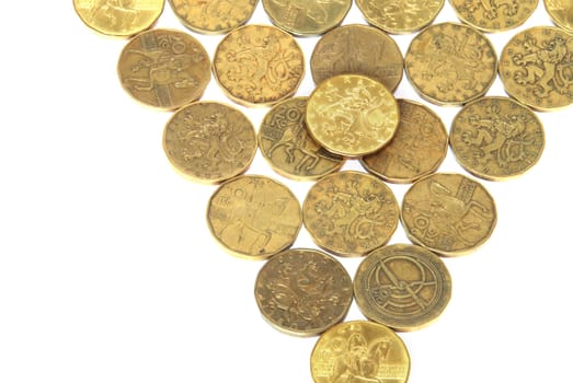 Czech 20 crowns coins - money on a large heap