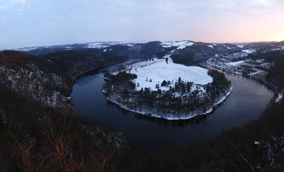 Horseshoe bend of the river Vltava in the Czech republic - winter