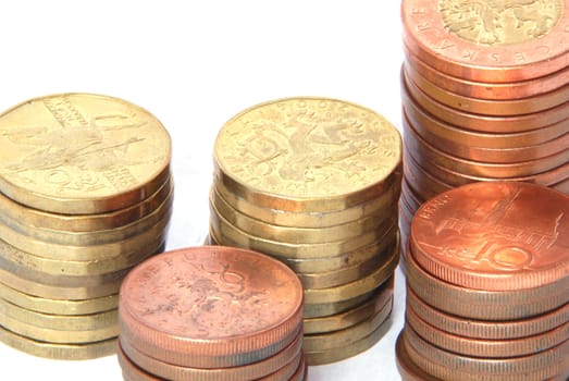 Five pillars of various Czech crowns coins