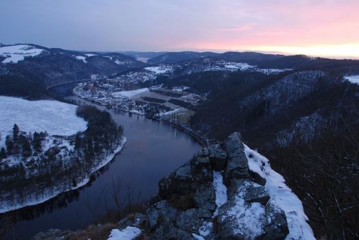 Horseshoe bend of the river Vltava in the Czech republic - winter