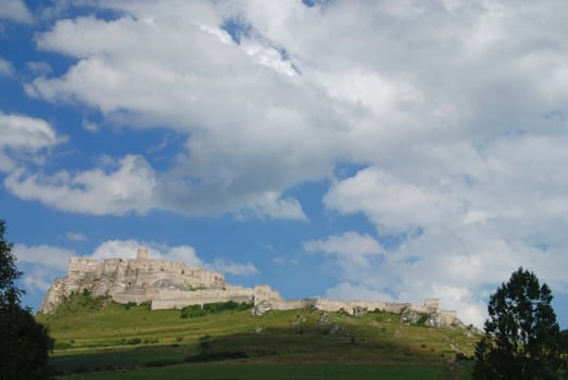 Ancient Slovak castle Spissky hrad lit by the sun