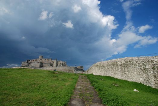 Ancient Slovak castle Spissky hrad lit by the sun