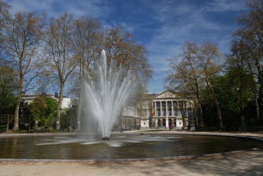 The Brussels park with a fountain