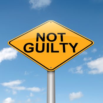 Illustration depicting a roadsign with a not guilty concept. Blue sky background.