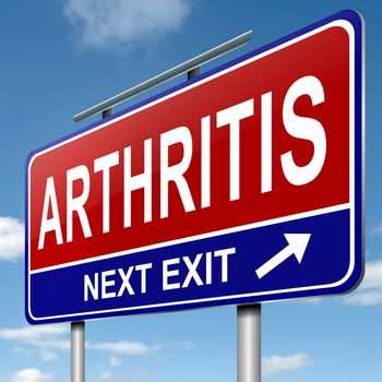Illustration depicting a roadsign with an arthritis concept. Blue sky background.