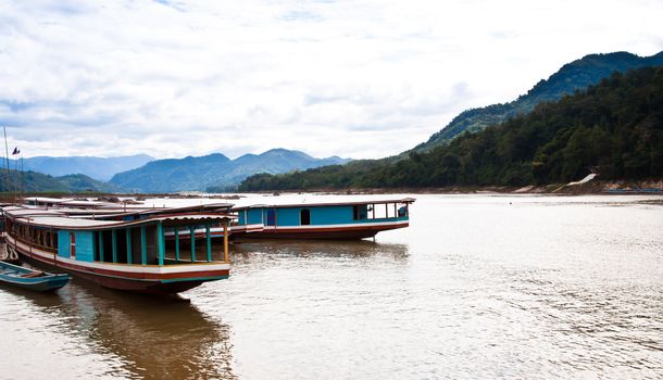 Boat sailing in the river to bring people in Laos country