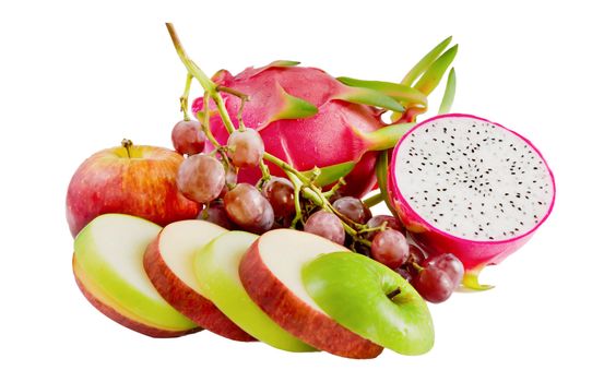 Mix of different fruits on the white