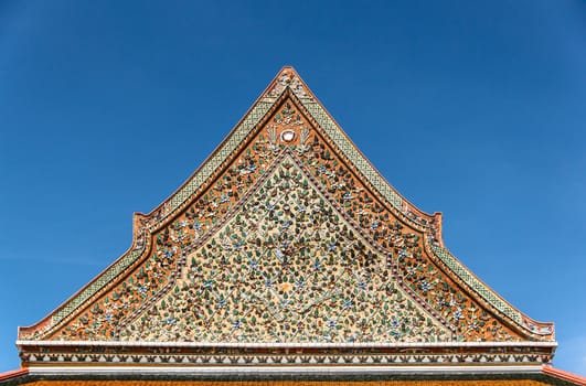 The top part of traditional Thai Chinese style architecture church in Thailand.