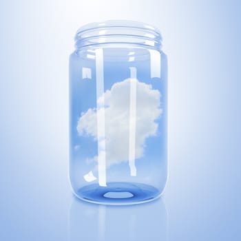 Blue sky and white cloud inside a glass jar