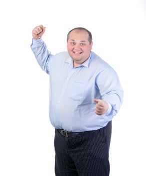 Happy Fat Man in a Blue Shirt, isolated