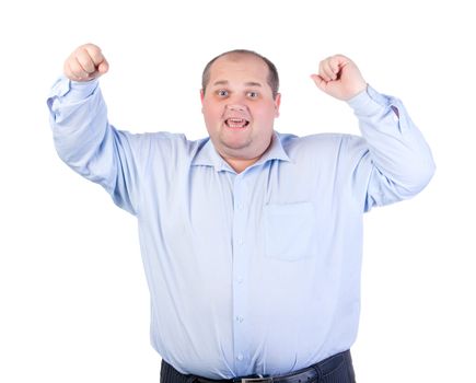 Happy Fat Man in a Blue Shirt, isolated