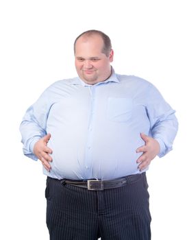 Happy Fat Man in a Blue Shirt, isolated