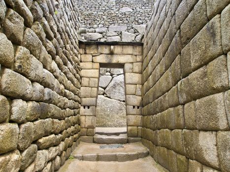 Doorway of the Inca temple at the lost city of Machu Picchu, Peru