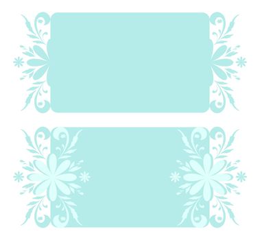 Abstract backgrounds, banners, plates with white and blue Christmas holiday floral pattern