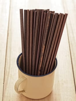 close up of wooden chopsticks