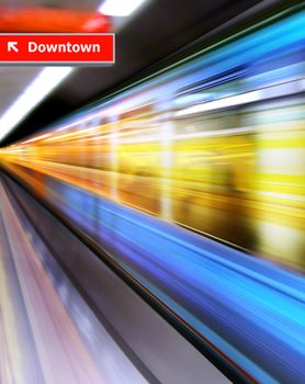 motion blur outdoor of high speed train in subway