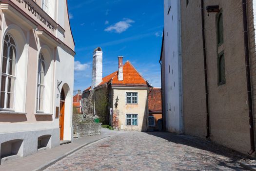Colorful street in the Old Town of Tallinn, Estonia