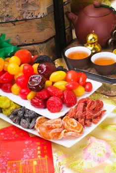 Dried fruits with chinese new year background