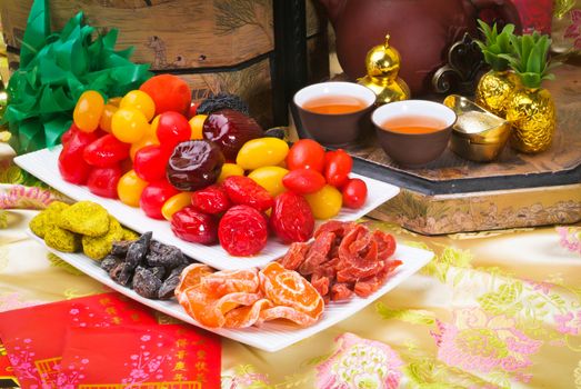 Dried fruits with chinese new year background