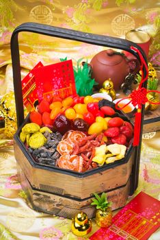 Dried fruits with chinese new year background