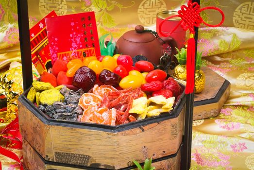 Dried fruits with chinese new year background