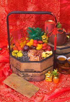 Dried fruits with chinese new year background