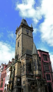 Old clock tower with Astronomical clock in Prague, Czech Republic