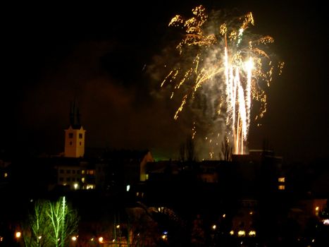           New year celebration with fireworks in the centre of town           