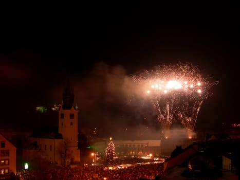              New year celebration with fireworks in the centre of town          