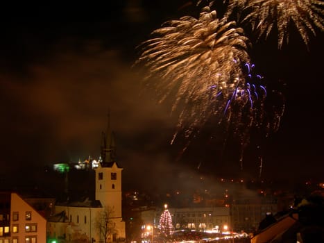  New year celebration with fireworks in the centre of town           