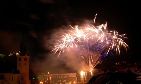      New year celebration with fireworks in the centre of town       