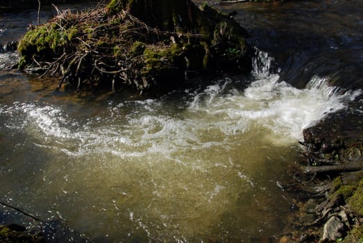 Detail of a wild mountain brook with long exposure