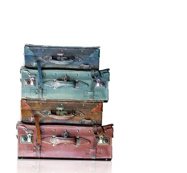 Vintage old luggage isolated on white background