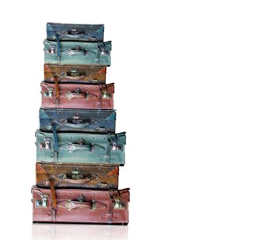 Vintage old luggage isolated on white background