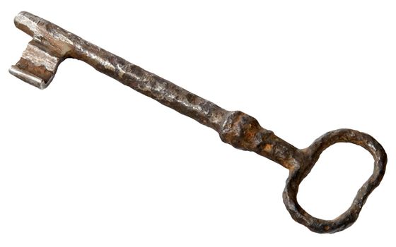 Antique rusty key isolated on a white 