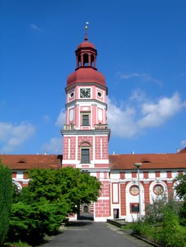 Baroque city hall with tower and belfry from the Czech republic          